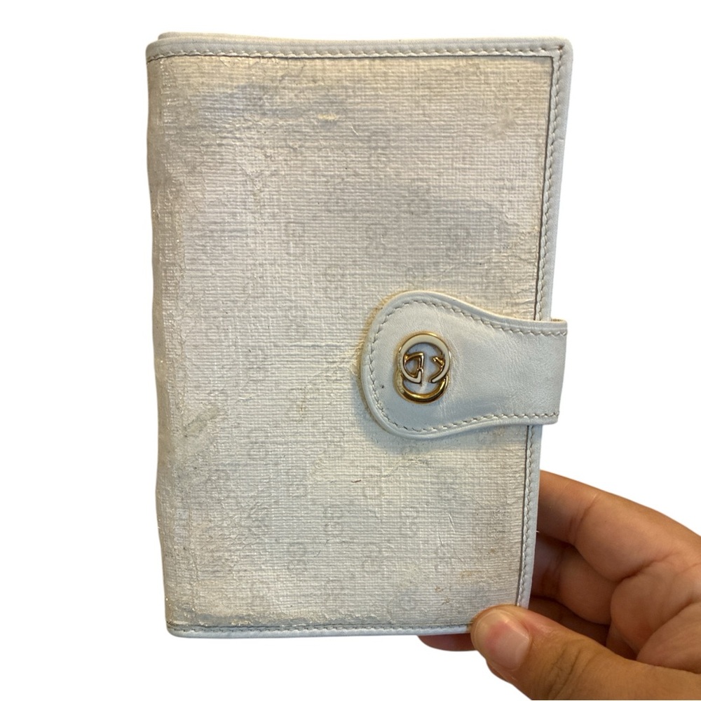 Vintage Gucci GG Canvas & White Leather Bifold Wallet – Made in Italy
